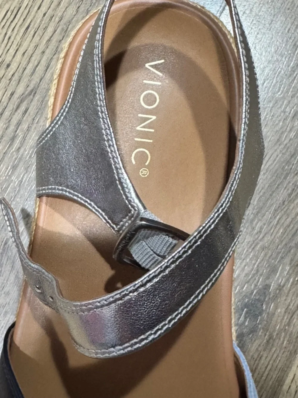 Vionic Mar Navy Multi Leather Platform Espadrille Orthotic Sandals Womens 12 NEW